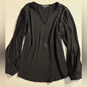 Adrianna Papell Black Pleated Sleeve Blouse